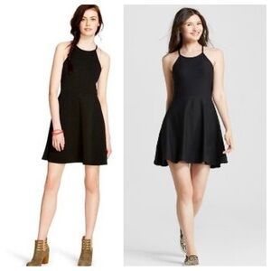 Black Halter Fit and Flare Mini Dress